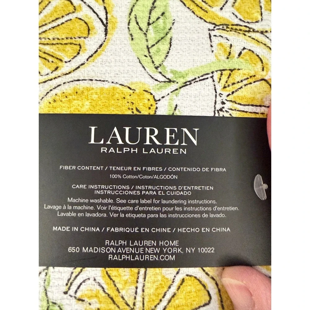 Lauren Ralph Lauren Lemon Print Kitchen Towels Set of 2 Yellow Cotton 17x28